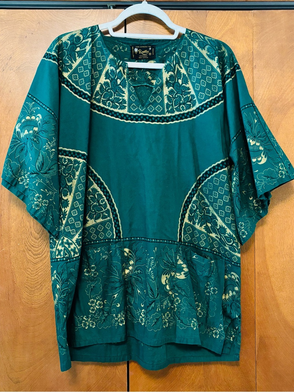 Vintage Radlee Hong Kong cotton tunic with pockets size medium green gold